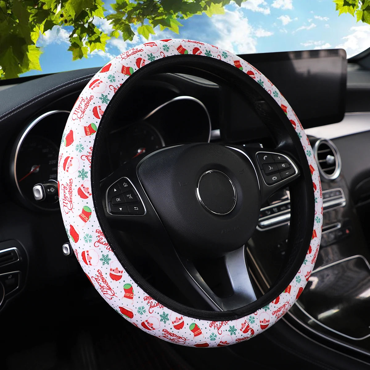 19 Diving material printed fabric car rimless steering wheel cover Christmas camouf additional angle