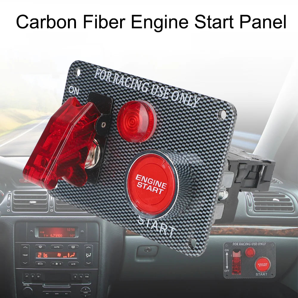 Car Switch Panel 2 Toggle Start Push Button Carbon Fiber