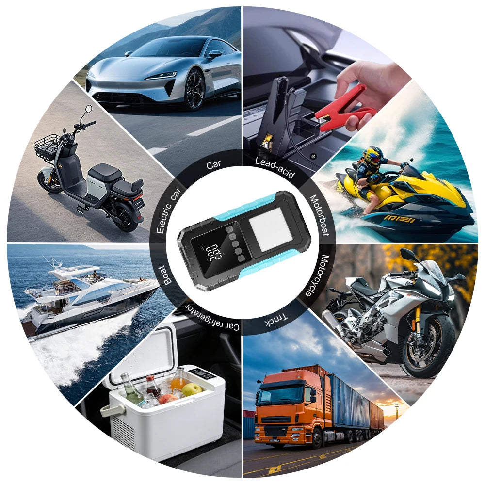 Car Jump Starter Battery Start Up Starting Power Repair Tools Tire Inflation Pump Automobile Emergency Clip For SUV RV Truck Motorcycle Universal Auto Accessories 6000mAh