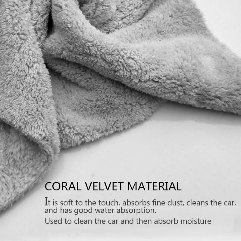 Coral Fleece Microfiber Towel Super Absorbent Car Cleaning Detailing Rag Cloth Auto Ca close-up view