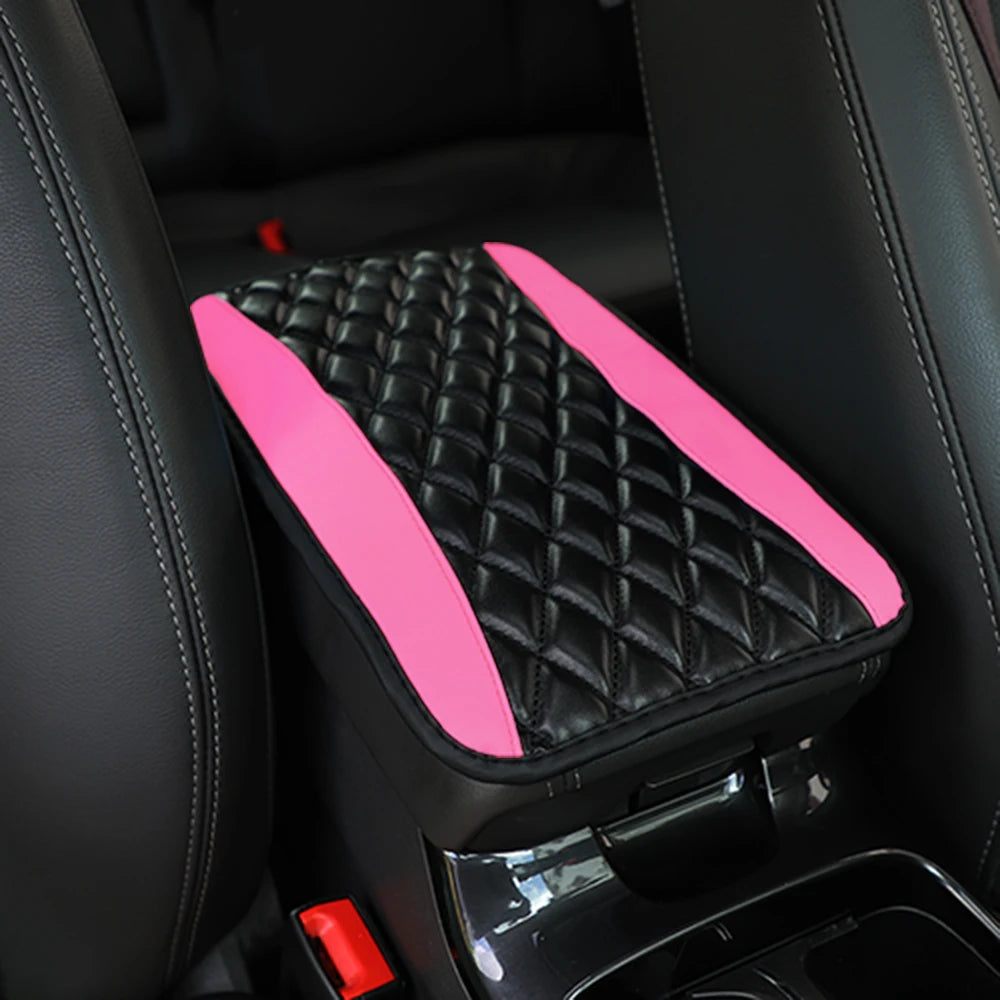 Car armrest cushion center control cushion Car interior accessories PU leather embroidered three-dimensional lattice cushion