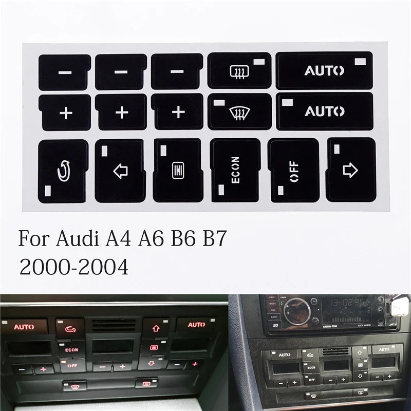 1 Pcs 16-Key AC Climate Control Button Repair Sticker Decal for Audi A4 B6 B7 2000-2004 | Climate Co