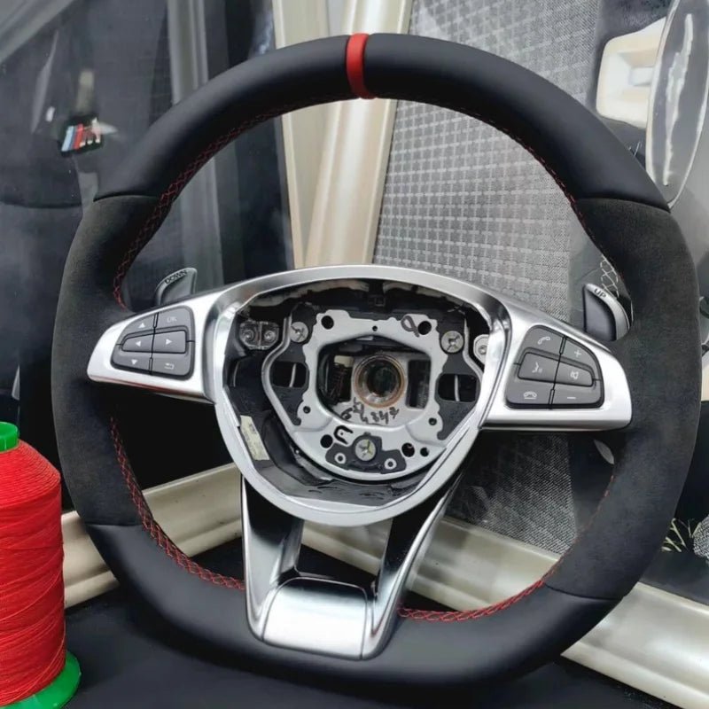 Hand-Sewn Suede Car Steering Wheel Cover A-class E-Class GLA GLC W205 C63 Car Interior Accessories F