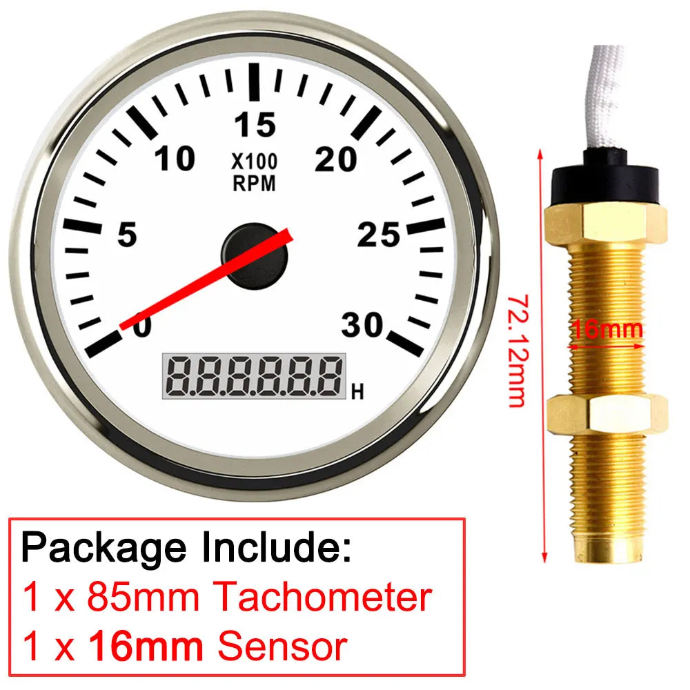 3000RPM Tachometer 85mm with Sensor | Diesel Engine Marine Boat Car RPM Gauge Hour additional angle