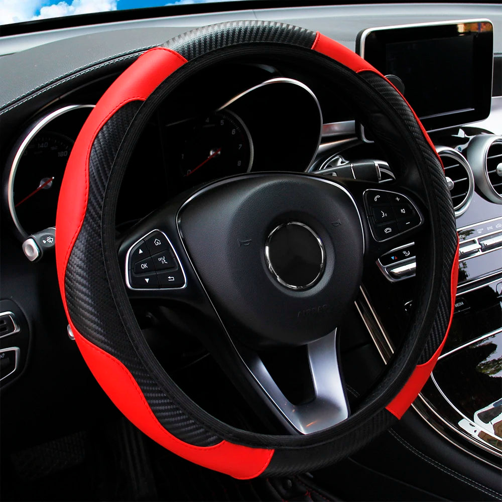 Car Steering Wheel Cover Breathable Anti Slip PU Leather Steering Covers Suitable 37- alternate view