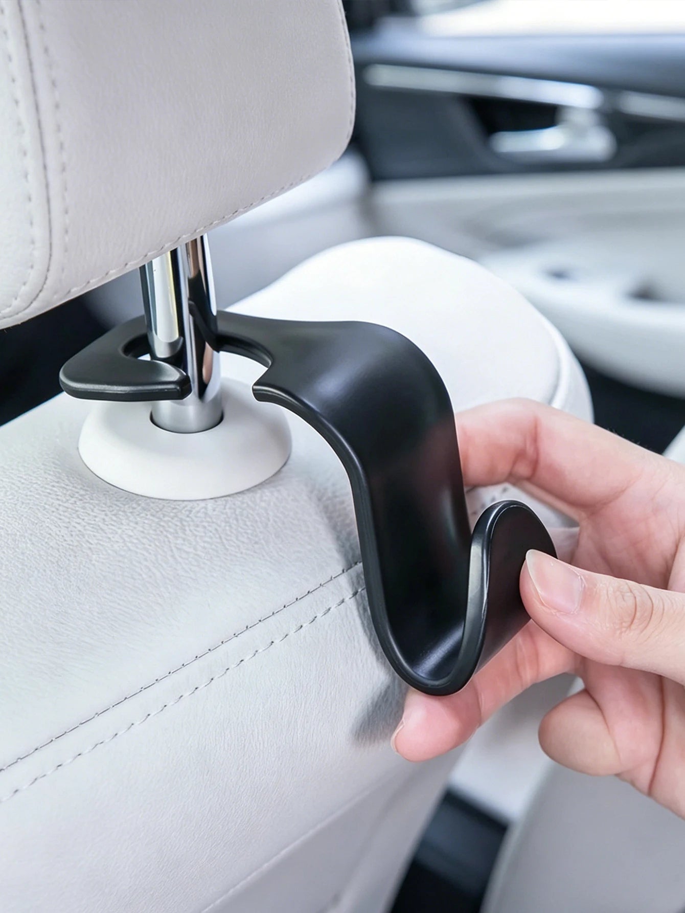Car Backseat Hooks, Set of Two, Hidden Multifunctional Headrest Storage Rack, Universa close-up view