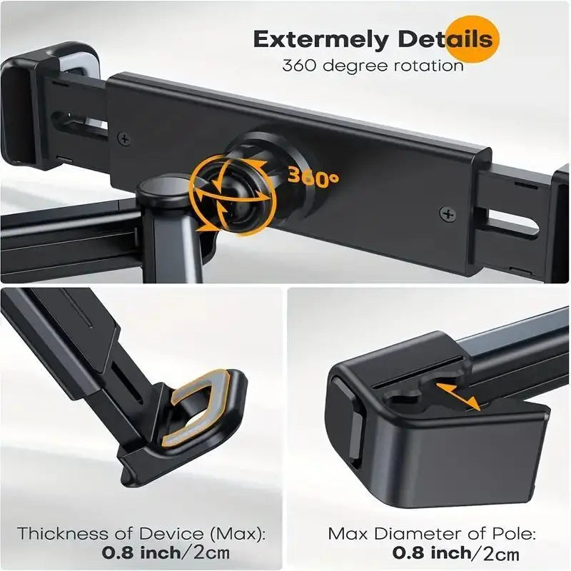 360° Rotating Car Headrest Mount | Universal Phone and Tablet Holder for 4.7-13 Inch S close-up view