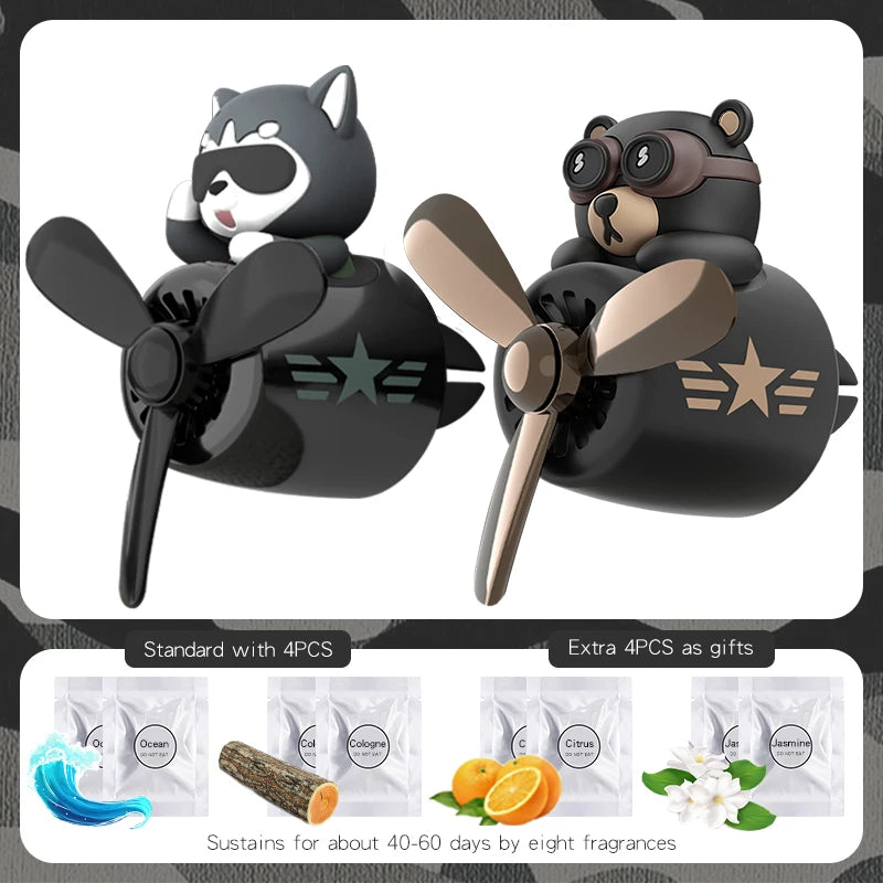 Rotating Propeller Plane Pilot Bear Car Air Freshener | Ocean Scent Vent Clip Decoration detail view