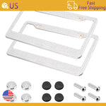 2PCS Stainless Steel License Plate Frame for Cars US-Spec Bling License Plate Frame Glitter Crystal Sparkling Rhinestone Caps