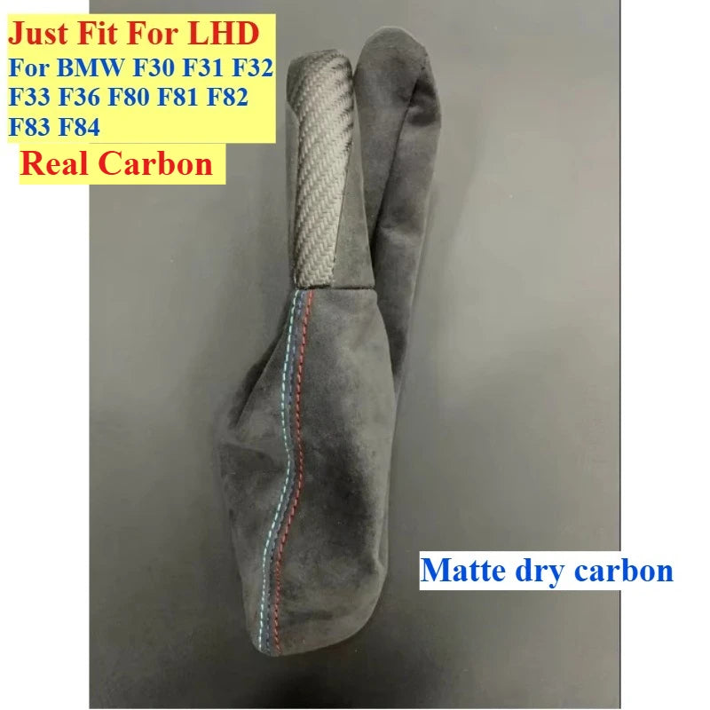 Alcantara Handbrake Handle with Carbon Fiber Gear Shift Knob | For BMW F30 F31 F32 additional angle
