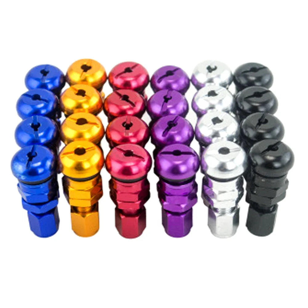 TQQTQQ 4Pcs Short Metal Bolt Tire Valve Stem Kit | Car Truck Motorcycle Accessories close-up view