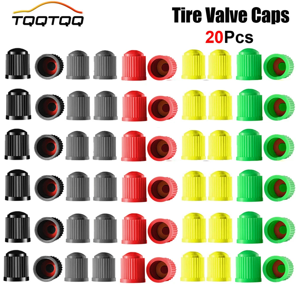 Universal Tire Valve Caps with Rubber Seal | 20 Pack Dust Covers for Cars, Trucks, SUVs, Bikes