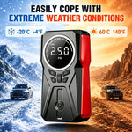 Car Jump Starter with Air Compressor, 180PSI Portable Tire Inflator, 12V Car Battery Jump Box with LCD Digital Display, LED Emergency Light, USB Quick Charge, Smart Jumper Clips for Car Motorcycle