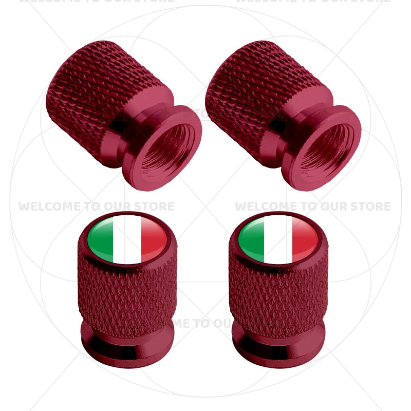 4Pcs Aluminum Motorcycle Car Tire Valve Caps with Germany France Italy Flag Emblems | Un detail view