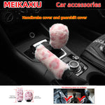 8 set fur leopard print car steering wheel cover, shoulder cover, gear shift cover, armr detail view