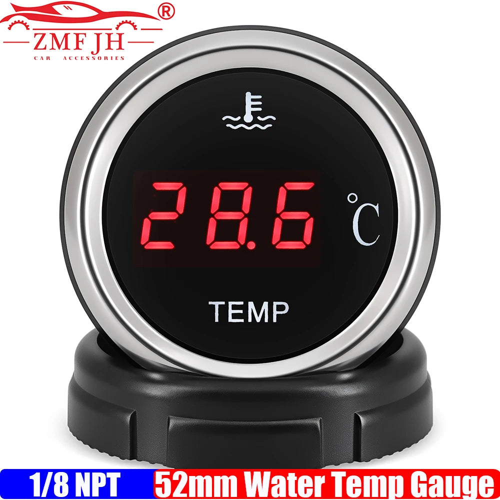 Red LED Water Temperature Gauge 52mm | 0-120℃ Temp Sensor with Flashing Alarm