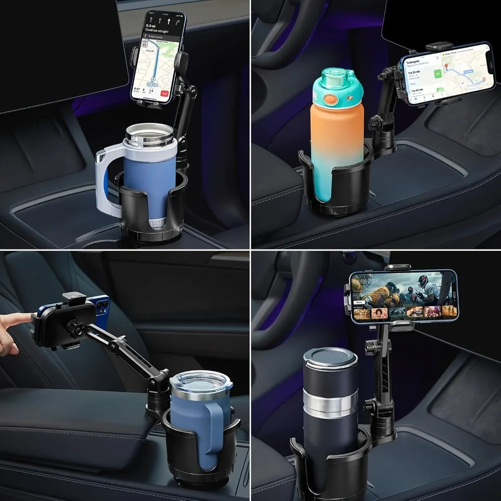 2-in-1 Car Cup Phone Mount with Adjustable Base 360-Degree Rotation Compatible with Al close-up view