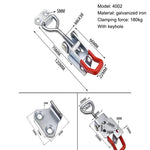 Red + Silver Adjustable Toolbox Case Metal Toggle Latch Catch Clasp Quick Release Clam close-up view