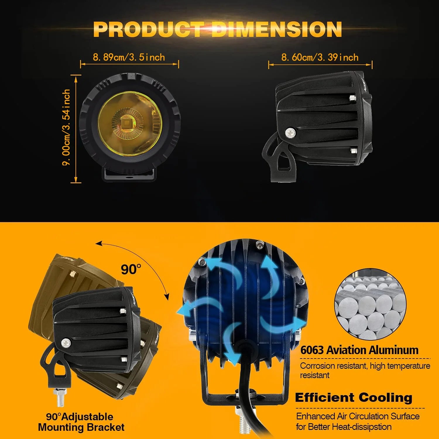 HYNBYZJ LED Motorcycle Headlight | 60W 5000LM Round Fog Lamp for Off Road ATV Truck 4x4 detail view