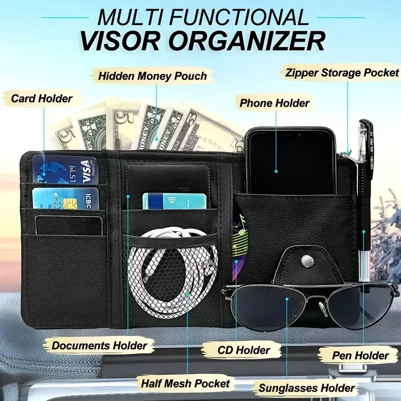 Car Sun Visor Card Holder Storage Box Sunglasses Clip