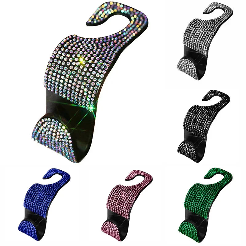 Rhinestone Car Seat Back Hook Bling Diamond Hanger Auto Back Universal Headrest Mou additional angle