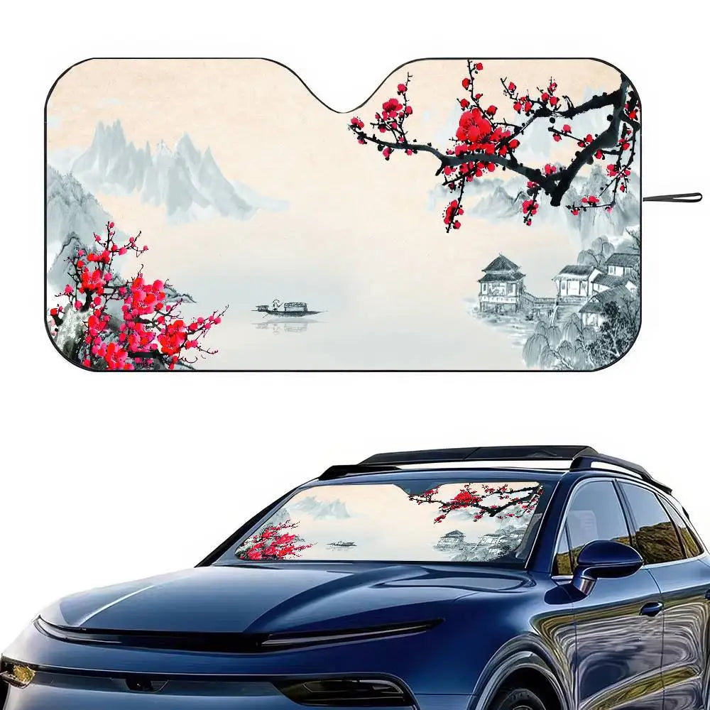 Chinese Plum Flower Sunshade Windscreen 3D Film Plaid Gift Novelty Car Front Window V alternate view
