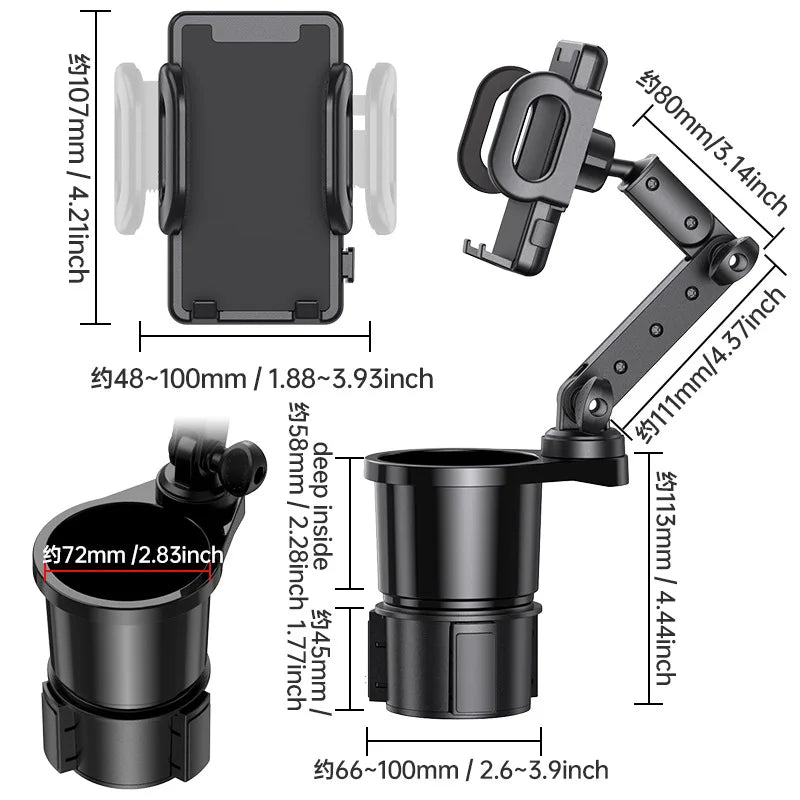 Car Cup Holder Mount Expander with Car Cell Phone Holder 2 in 1 Multifunctional Car additional angle