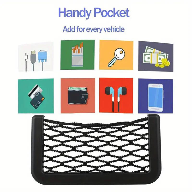 Car Storage Bag Nets Adhesive Auto Seat Organizer Door Side Net Pocket Multifunction 1 close-up view