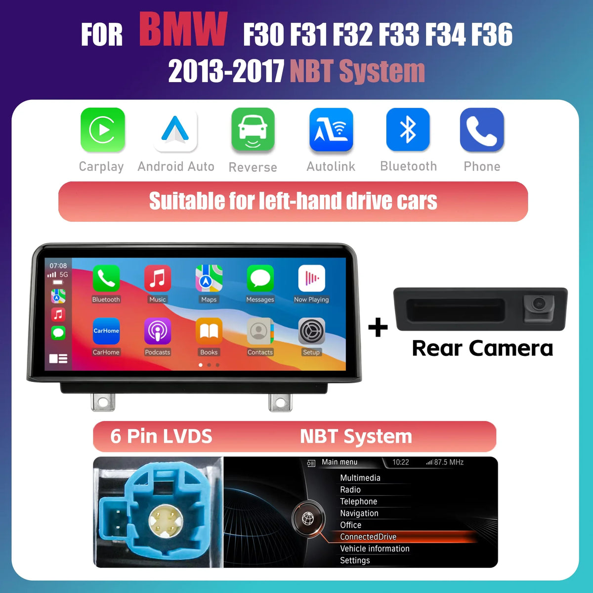 10.25 Inch Linux Wireless Carplay Android Auto Car Radio Multimedia For BMW 1 2 3 4 additional angle