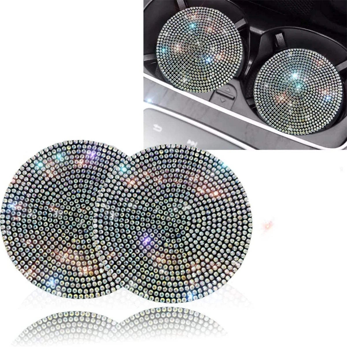 2pcs Imitation Diamond Bling Car Cup Holder Coasters