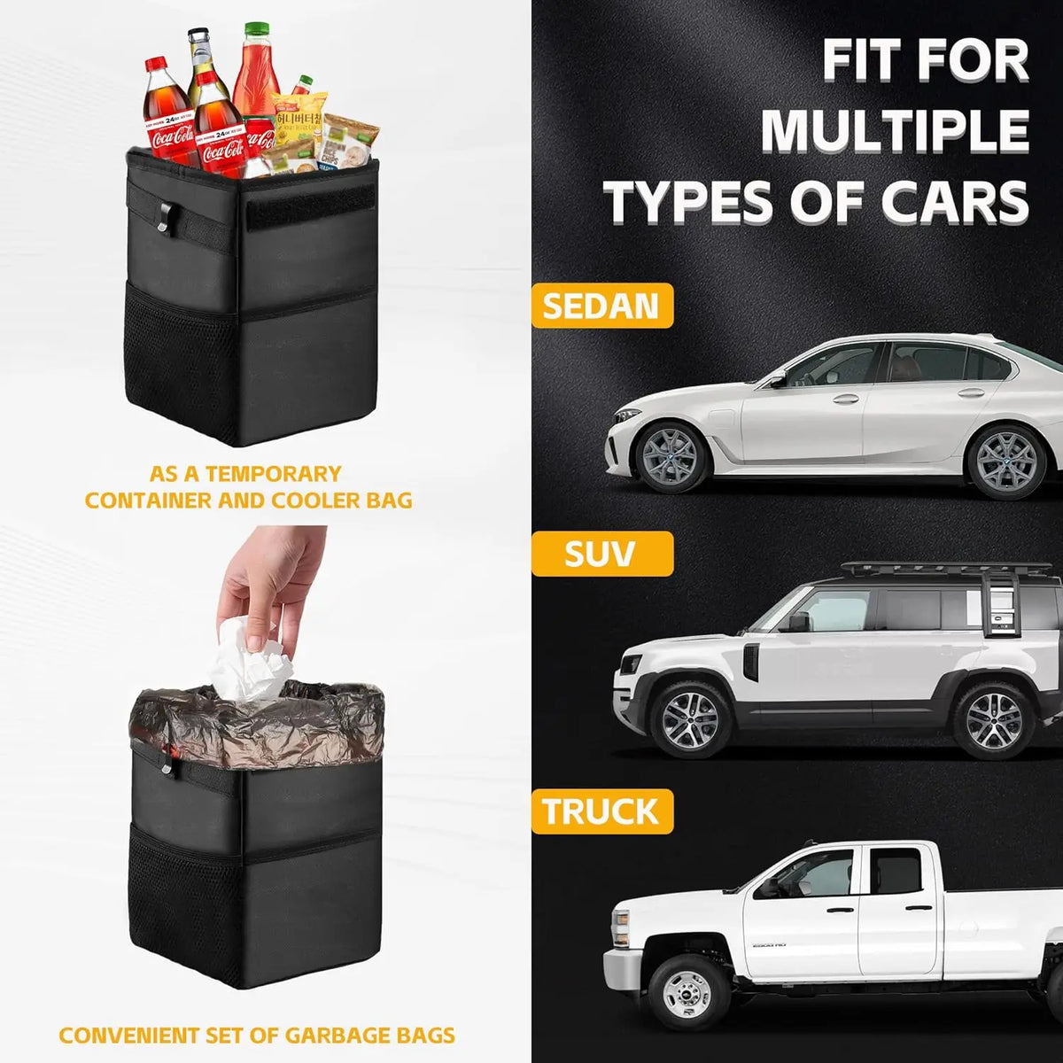 3-in-1 Car Trash Can with Lid & Waterproof Storage Bag lifestyle view
