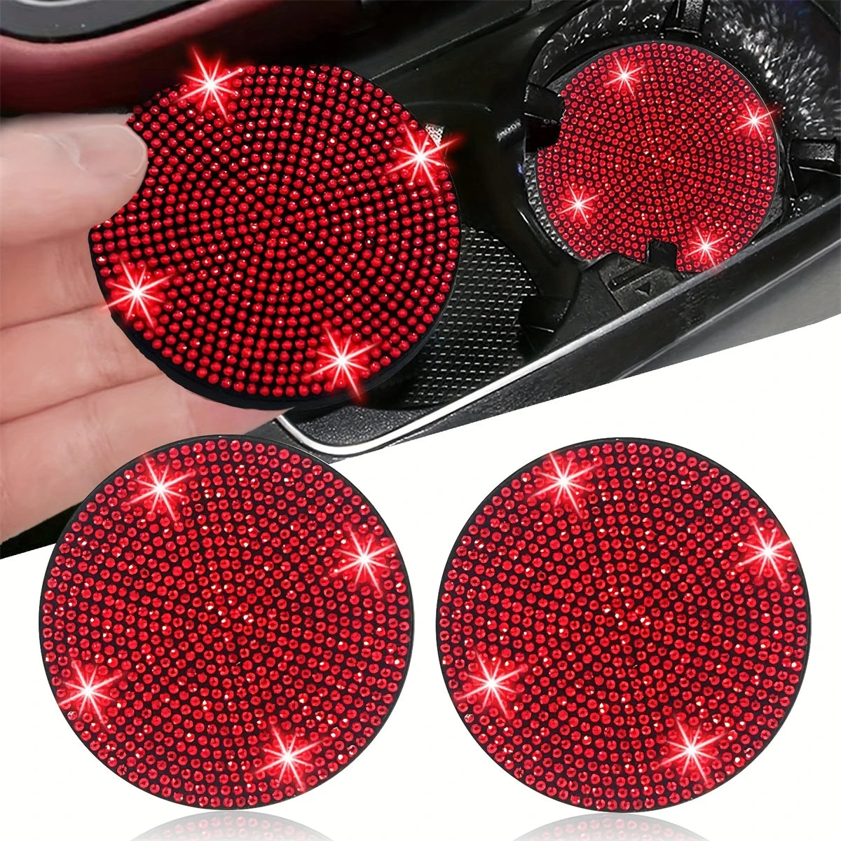 2pcs Imitation Diamond Bling Car Cup Holder Coasters