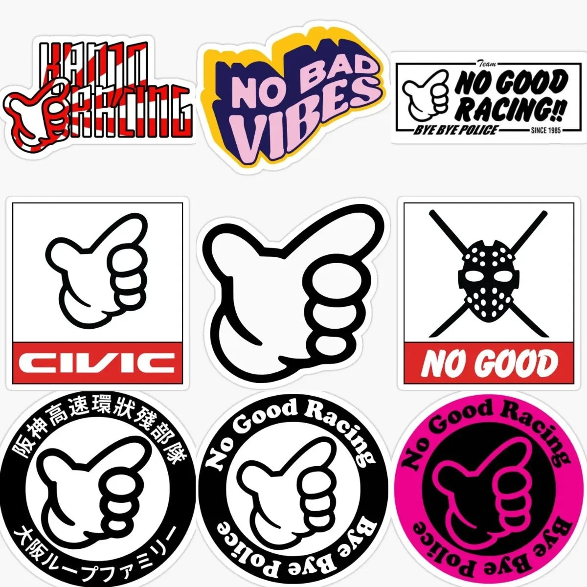 PVC No Good Classic Hand Creative Stickers for Car Motorcycle Truck Laptop Window Off-road Racing He