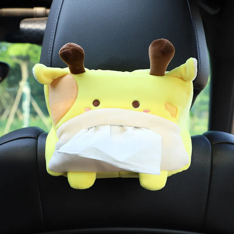 Cute Cartoon Short Plush Tissue Box Holder Car Armrest Backseat Tissue Cover Auto I additional angle