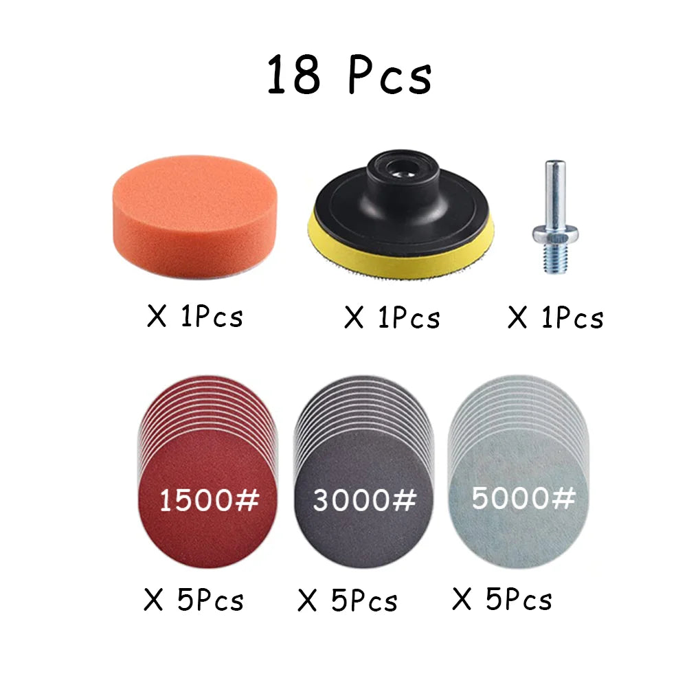 15-65 Pcs Car Headlight Repair Restoration Kit 3 Inch 75mm Sanding Plate Waxing Spong lifestyle view