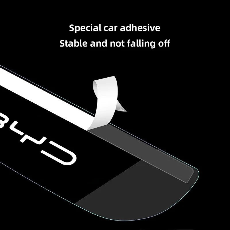Car Rearview Mirror Rain Eyebrow Sticker Rainproof Cover | Transparent PVC for BYD Mod close-up view