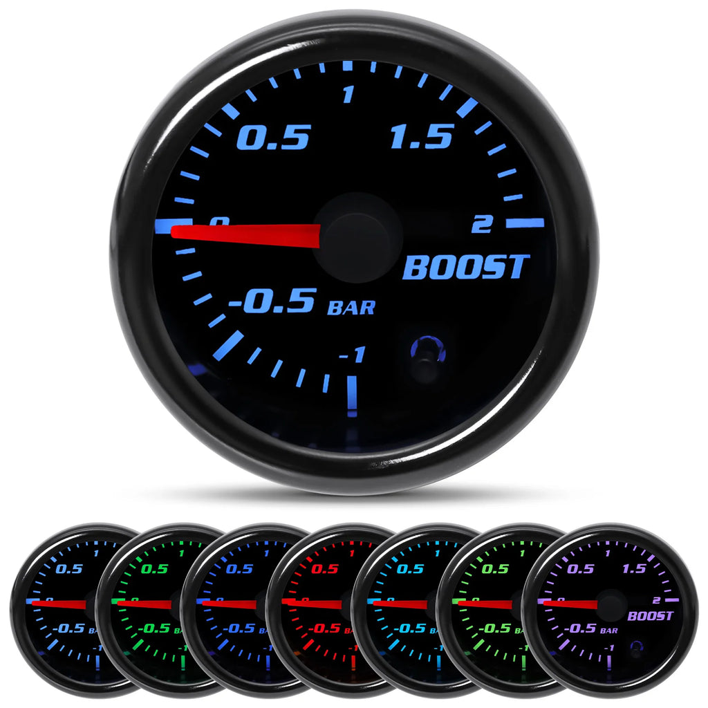 2'' 52mm 7 Color Oil temperature Gauge Boost Bar PSI Water temp Oil pressure Air fuel ratio RPM Tachometer for 12V Car Gauges