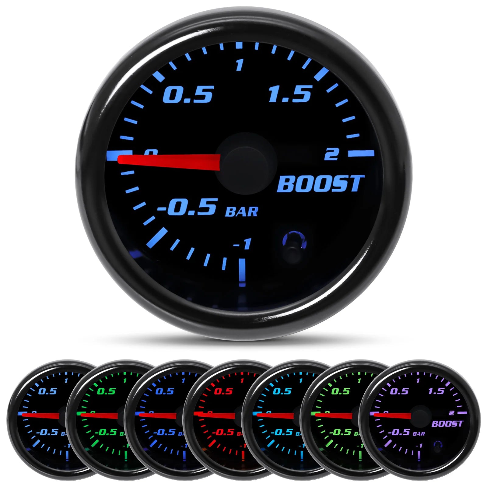2'' 52mm 7 Color Car Gauge Set | Multi-Function 12V Gauge with Digital and Analog Displa detail view
