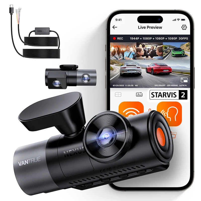 Vantrue N5 4 Channel Dash Cam | 360° WiFi GPS STARVIS 2 IR Night Vision detail view