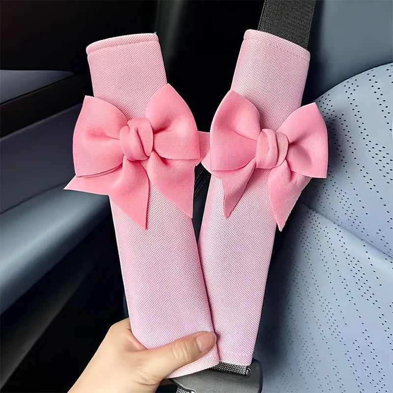 1Pc Cute Bownot Car Seat Belt Shoulder Cover Car Safety Belt Cover Anti-stranglehol additional angle