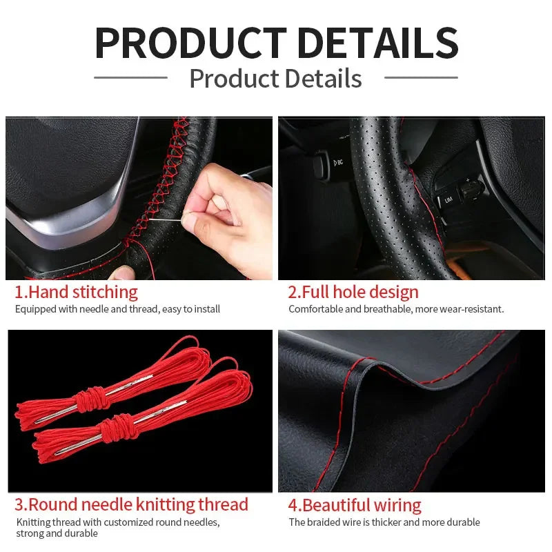 Genuine Leather Steering Wheel Cover For Car Braiding Steering Wheel Protector Covers lifestyle view