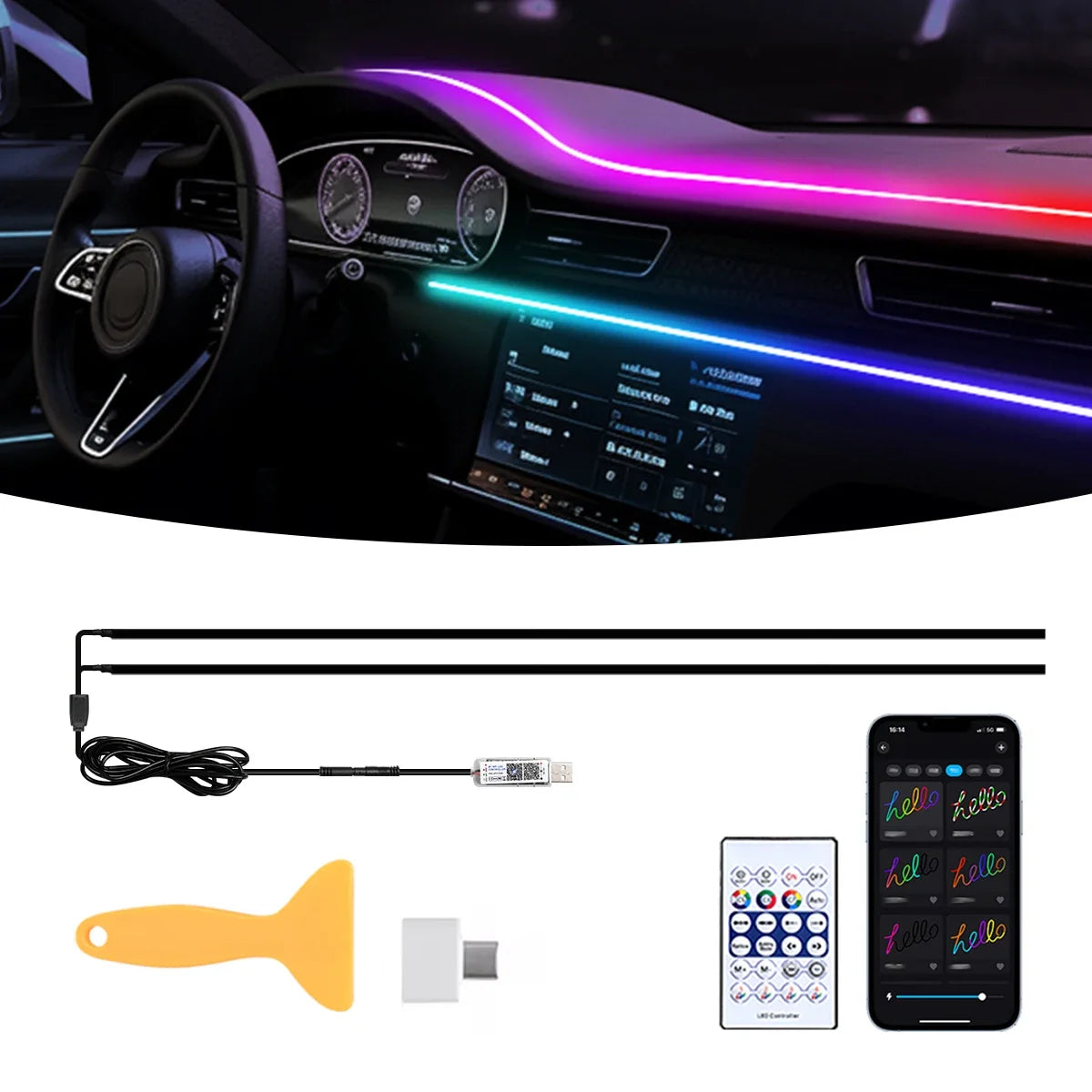 Car Atmosphere Light Strip with 30s Auto OFF Module | USB Expansion Dock for Tesla Model detail view