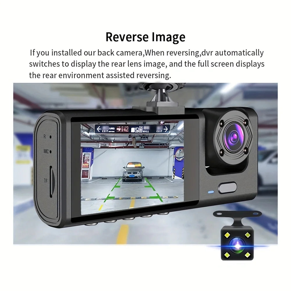 Dash Cam W/ IR Night Vision Loop Recording & 2" IPS Screen 1080P 3 Camera ， DVR rec additional angle