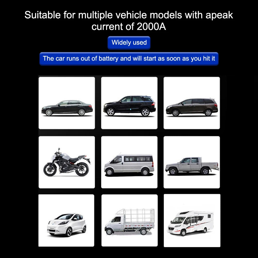 Car Jump Starter Automobile Battery Booster Power Pack Car Repair Tools Emergency Clip 8000mAh Tire Inflation Pump 2000A or SUV RV Truck Trailer Motorcycle Universal Auto Accessories