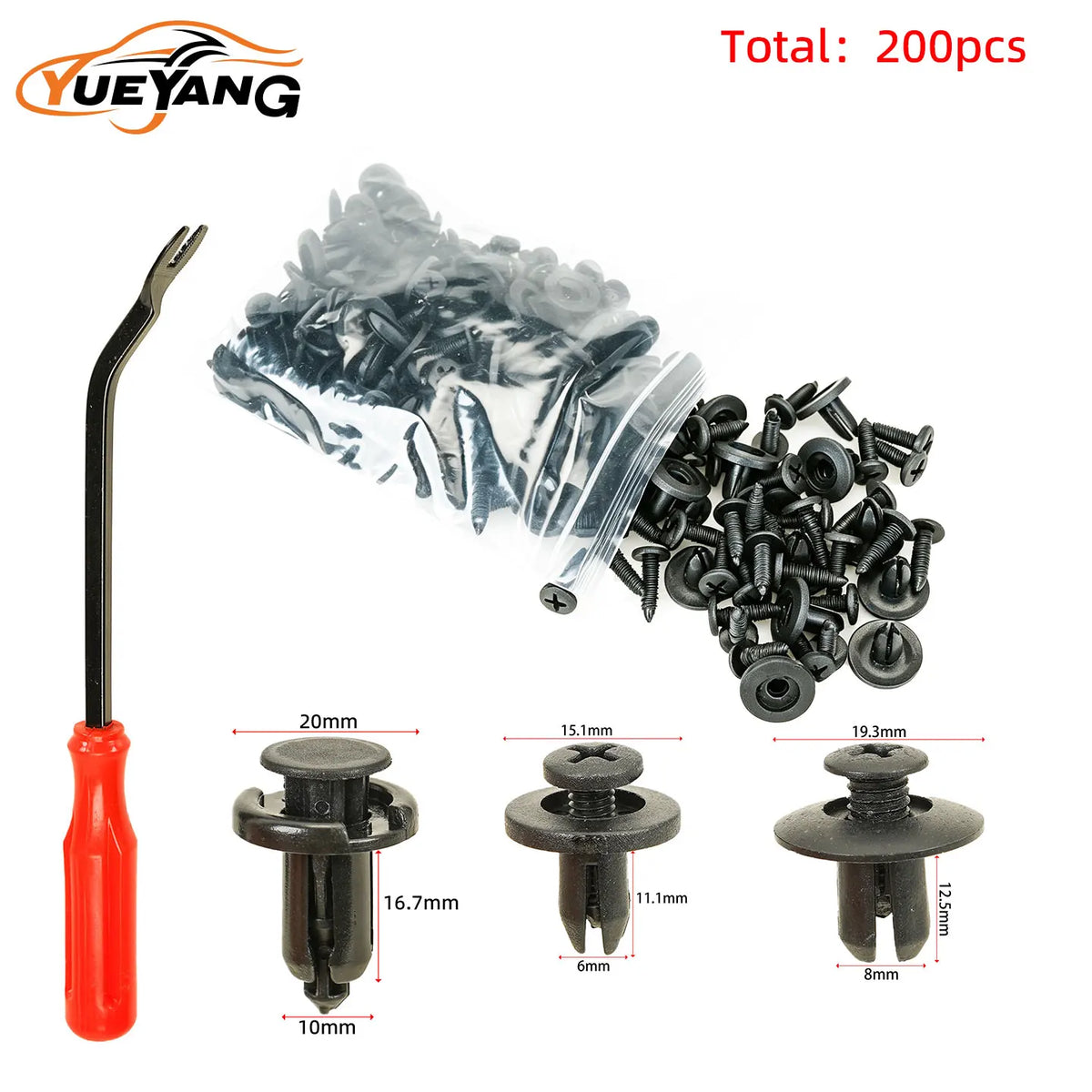 YUEYANG 200pcs 6mm 8mm 10mm Hole Car Decorative Panel Clip Hybrid Body Bumper Mudguard Door Panel Decorative Rivet