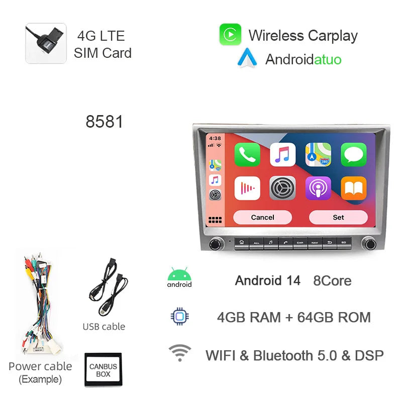 9 Inch Android 14 Car Radio GPS Navigation | For Porsche Cayman 911 987 Boxster 997 additional angle