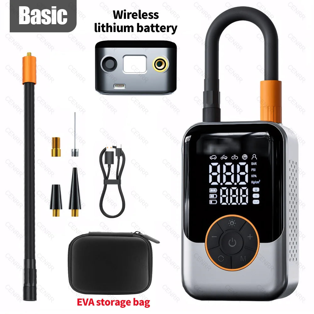 Portable Air Pump Wireless Car Tire Inflator Electric Air Compressor LCD Display Air Injector For Bike Car Motorcycle Tyre Ball