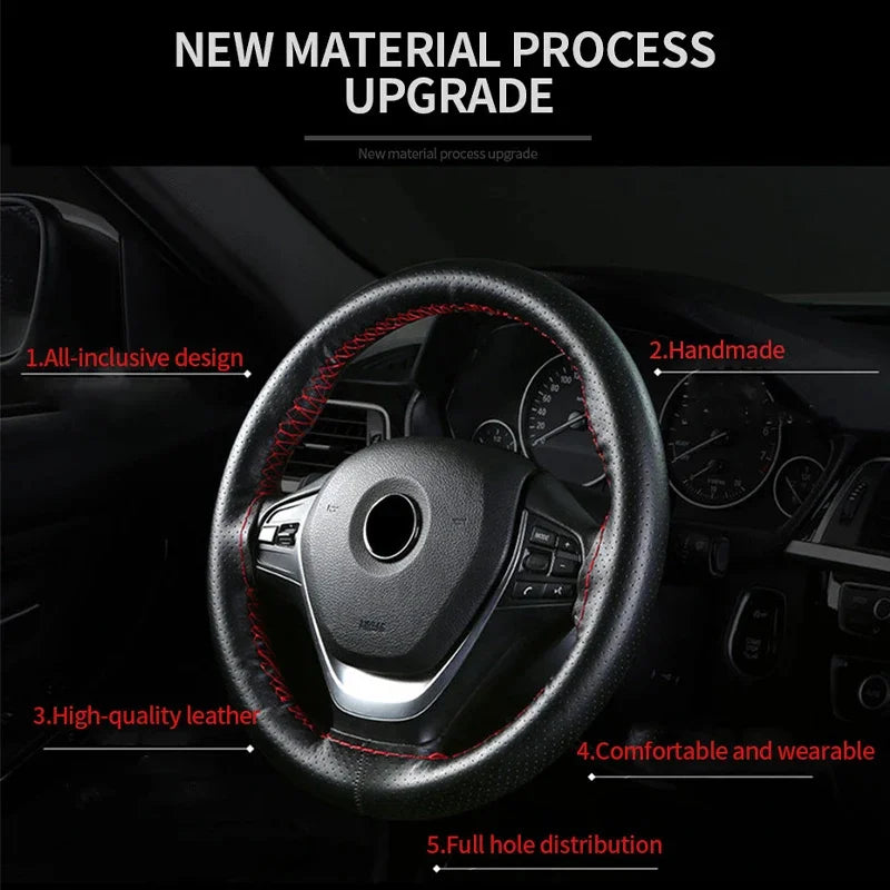 Genuine Leather Steering Wheel Cover For Car Braiding Steering Wheel Protector Covers An detail view