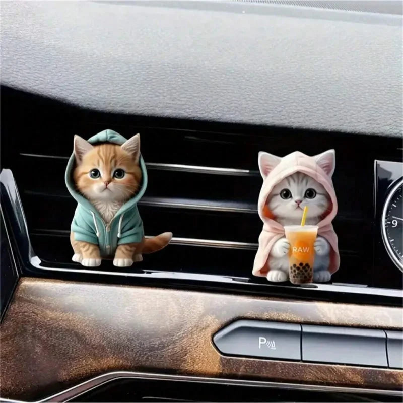 Cute Cat Acrylic Vent Clip for Car Air Conditioner Vents, Compressed Scented Pieces - Decorative Car Air Freshener Clip