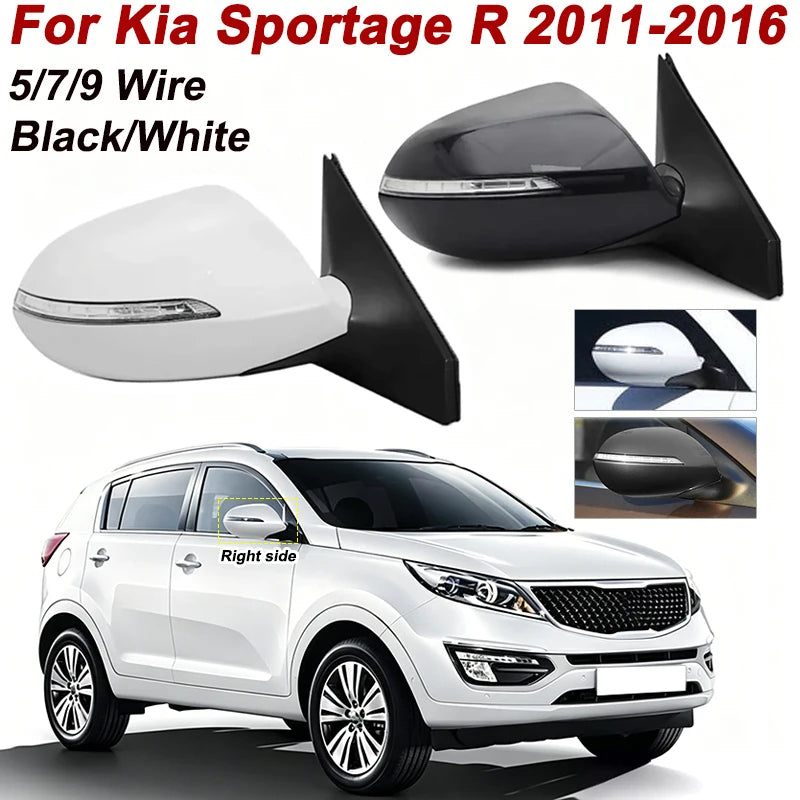 Side Rearview Mirror 5/7/9 Pins Rear View Mirror Assembly For Kia Sportage R 2011-2016 9Wire Electric Folding Heating MirrorAssy